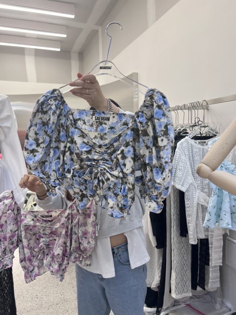 SAEGGAM韓國直郵女裝新品熱賣休閑人氣24春夏真品襯衫蕾絲衫SAEGGAM襯衫/蕾絲衫