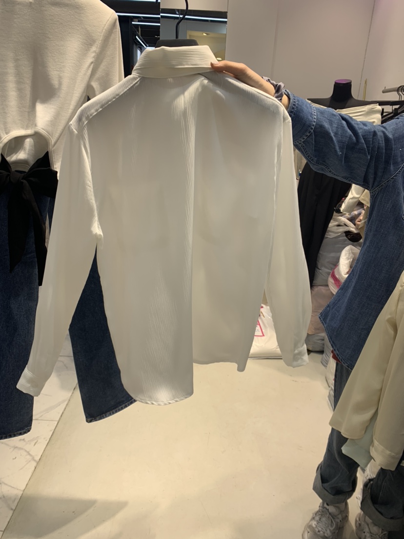 SINGLE LADY韓國直郵女裝新款休閑熱賣24春夏襯衫蕾絲衫WASHBLUE襯衫/蕾絲衫