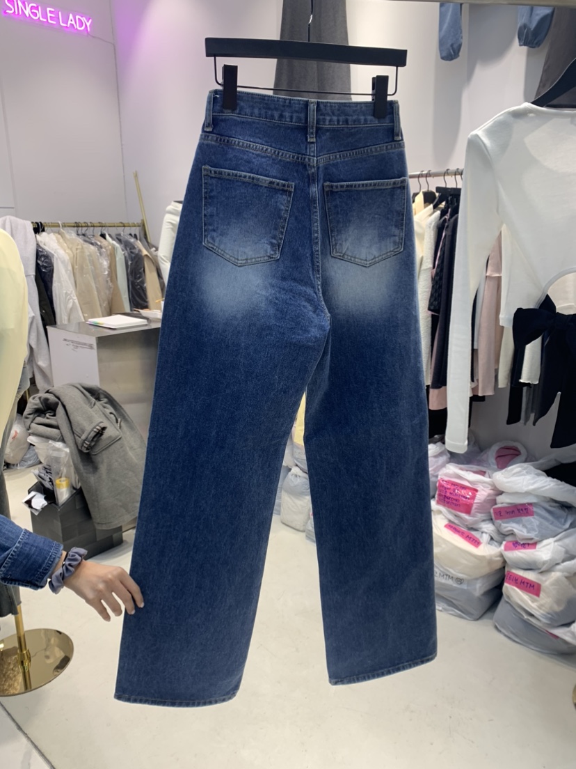 SINGLE LADY直郵韓國代購女裝新款熱賣職業24春夏牛仔褲牛仔布WASHBLUE牛仔褲