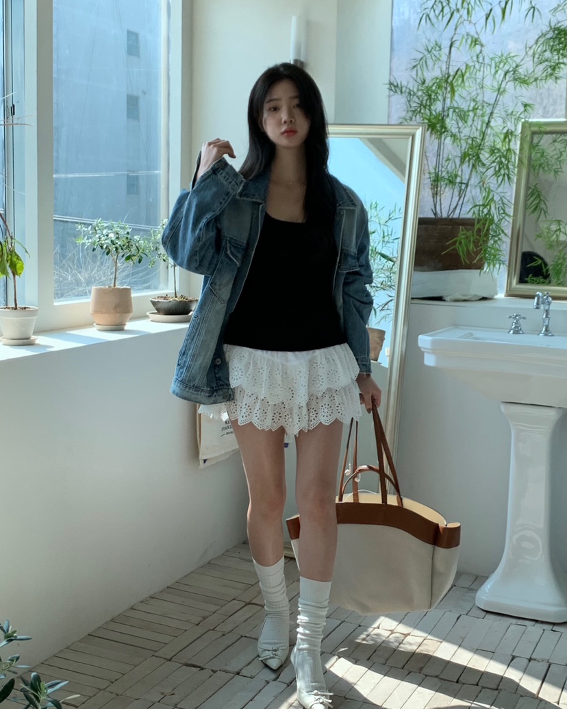 ALMOND PEPE韓國直郵女裝新品真品休閑24春夏時尚裙褲蕾絲ALMOND PEPE裙褲