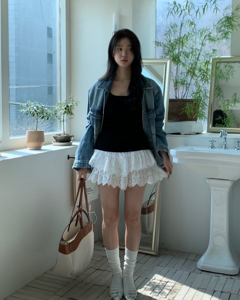 ALMOND PEPE韓國直郵女裝新品真品休閑24春夏時尚裙褲蕾絲ALMOND PEPE裙褲