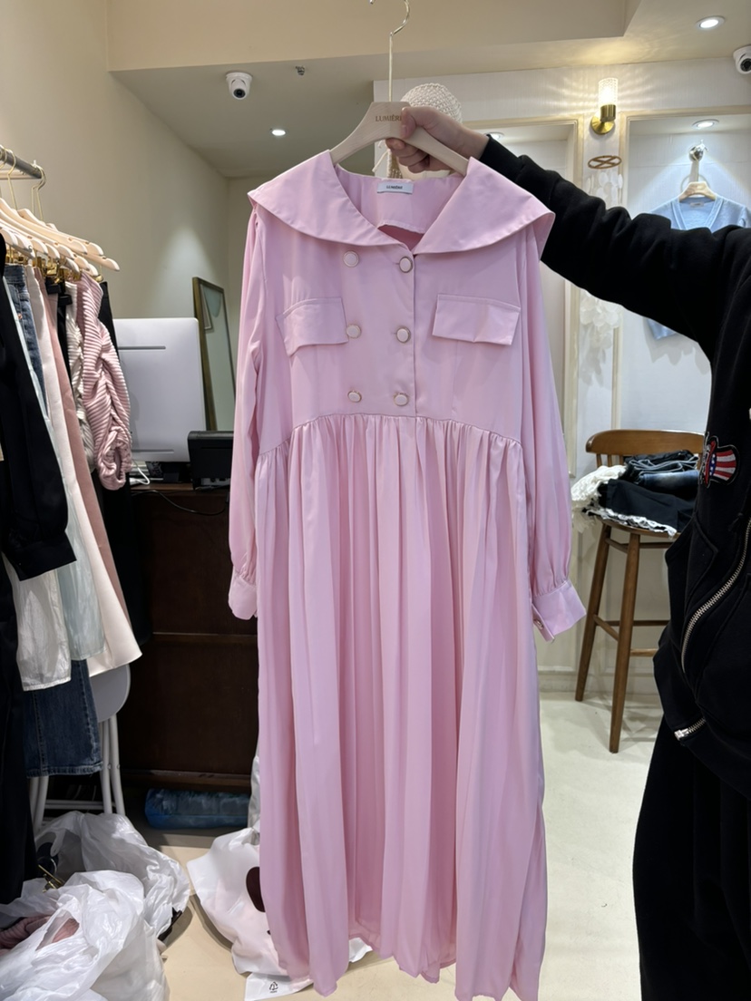 LUMIERE韓國直郵東大門實拍女裝新品24春夏職業連衣裙褶皺LUMIERE連衣裙圖色2