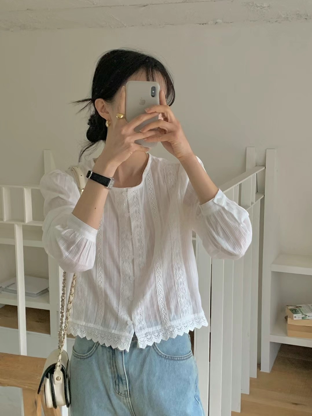 MICO-미코-T韓國直郵東大門代購女裝新品時尚真品襯衫蕾絲衫ALL OVER襯衫/蕾絲衫