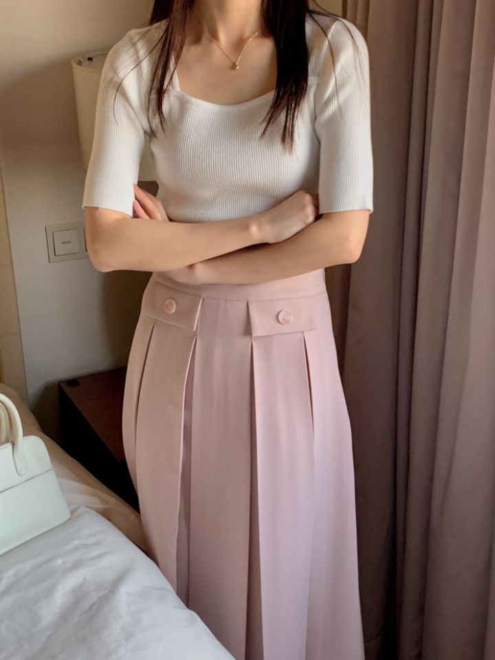 PLAYLIST韓國直郵東大門實拍女裝新品時尚24春夏長裙百褶confetti長裙