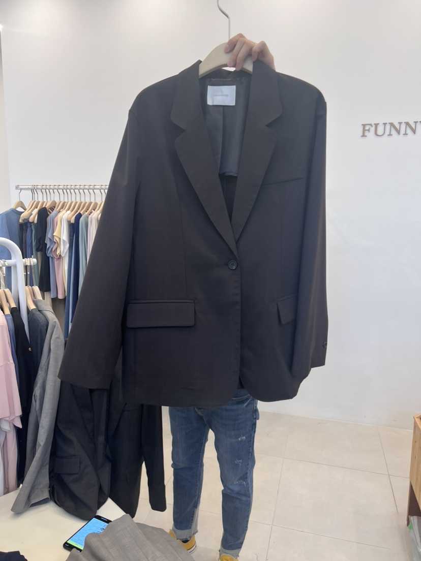 FUNNY POWDER直郵韓國代購女裝新品時尚真品休閑熱賣夾克格紋THE FUNNY夾克圖色2