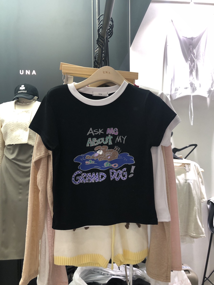 UNA韓國直郵女裝新品休閑熱賣推薦人氣24春夏時尚真品T恤THEMAY/UNAT恤圖色2