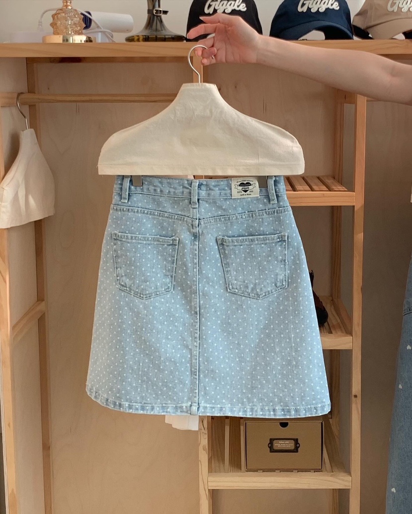 giggle韓國直郵東大門代購女裝新款真品半身裙中短裙圓點牛仔布COMP-(COME OPEN)半身裙/中短裙