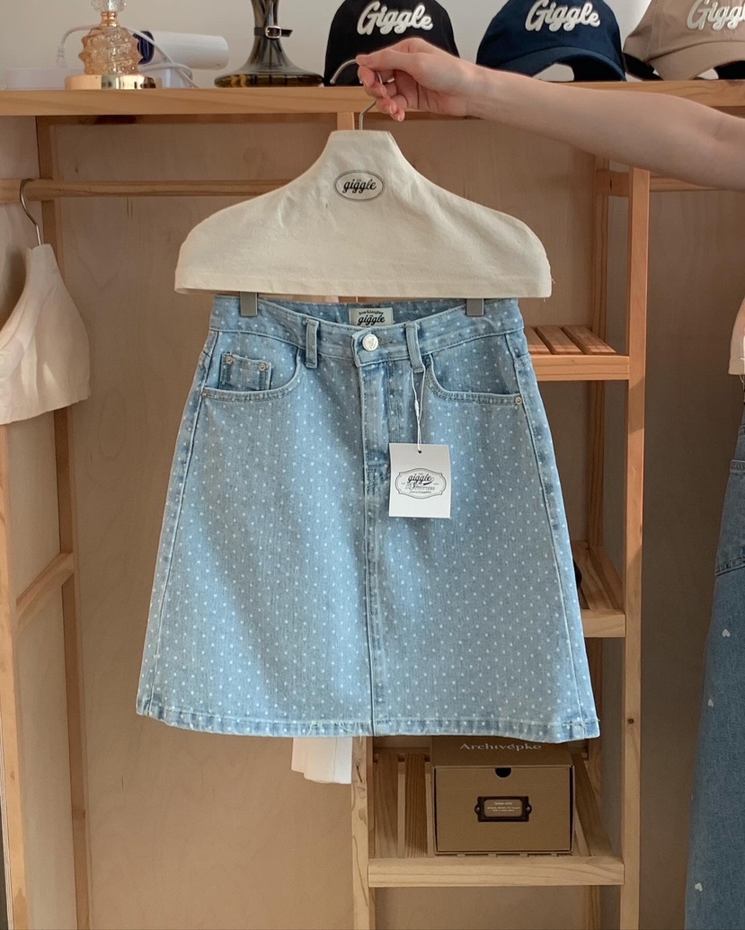 giggle韓國直郵東大門代購女裝新款真品半身裙中短裙圓點牛仔布COMP-(COME OPEN)半身裙/中短裙