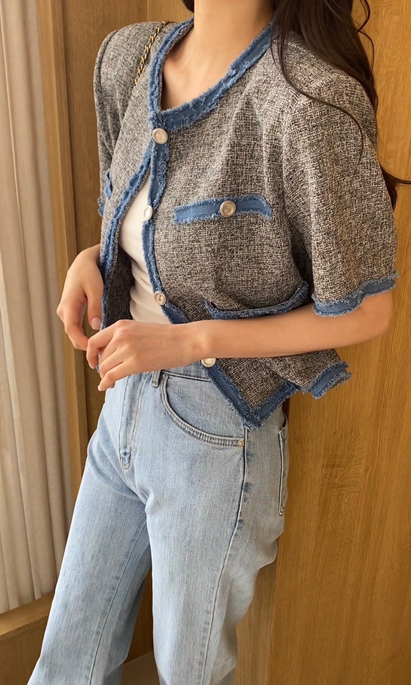 N BROWN直郵韓國代購女裝新款休閑職業24春夏夾克粗花呢N BROWN夾克