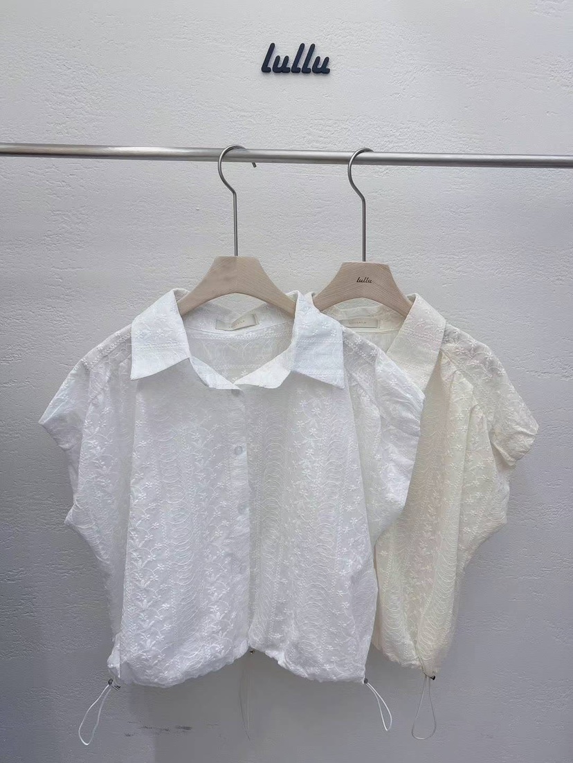 LULULALLA韓國直郵女裝新品24春夏真品人氣襯衫蕾絲衫刺繡LULULALLA襯衫/蕾絲衫