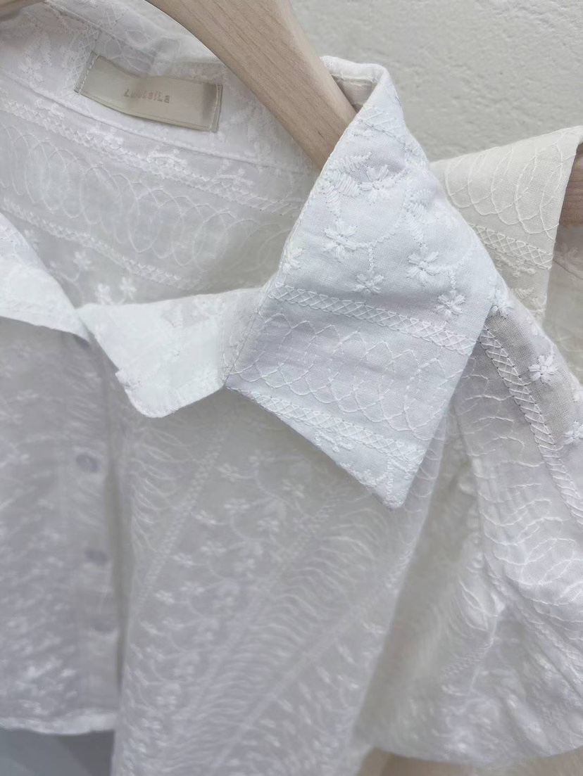 LULULALLA韓國直郵女裝新品24春夏真品人氣襯衫蕾絲衫刺繡LULULALLA襯衫/蕾絲衫