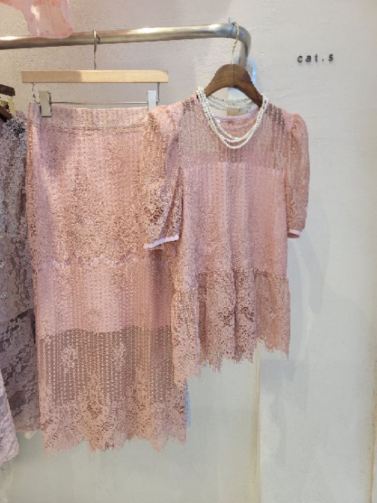 Cat.s韓國直郵東大門實拍女裝新品休閑熱賣職業24春夏套裝蕾絲Cat.s____套裝