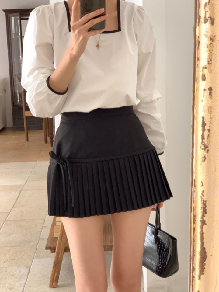 STAY HERE韓國直郵東大門代購女裝新款時尚職業人氣短裙百褶LOVE SOME-OT短裙