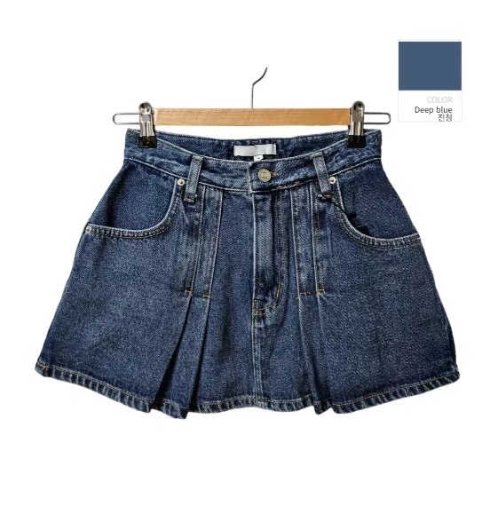 OUR HOUR韓國直郵東大門實拍女裝新款人氣真品短裙牛仔布褶皺MELLO短裙圖色1