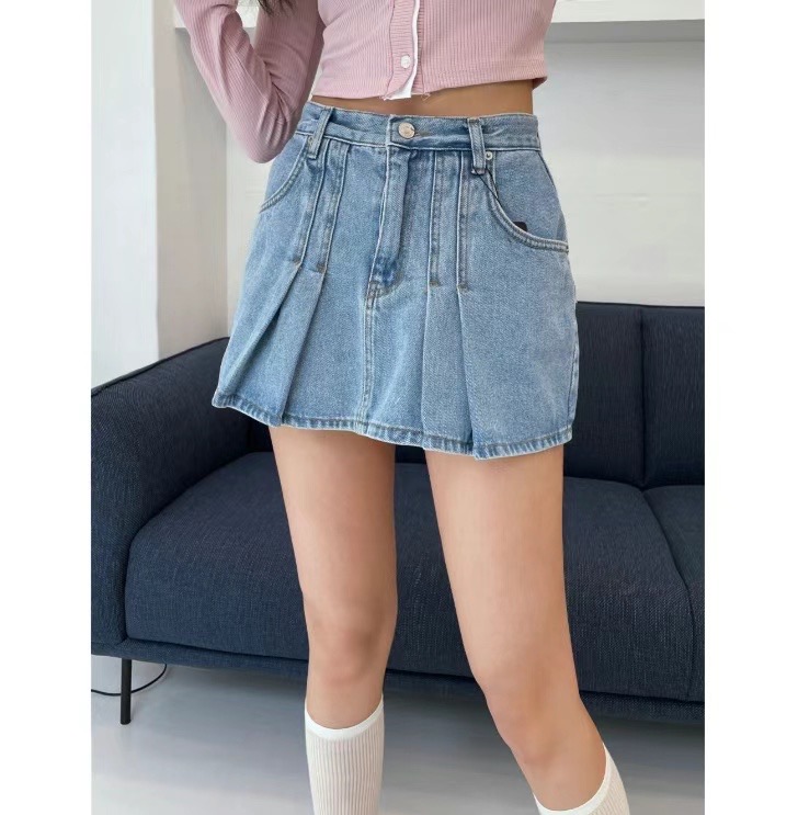 OUR HOUR韓國直郵東大門實拍女裝新款人氣真品短裙牛仔布褶皺MELLO短裙圖色2