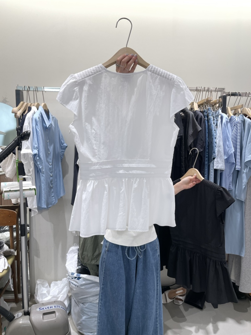 W AND J韓國直郵女裝新款真品24春夏時尚休閑襯衫蕾絲衫W AND J襯衫/蕾絲衫