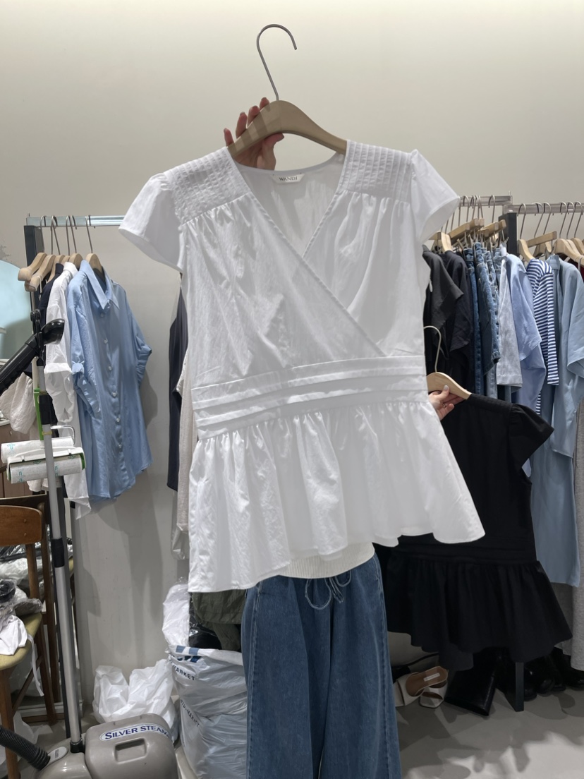 W AND J韓國直郵女裝新款真品24春夏時尚休閑襯衫蕾絲衫W AND J襯衫/蕾絲衫