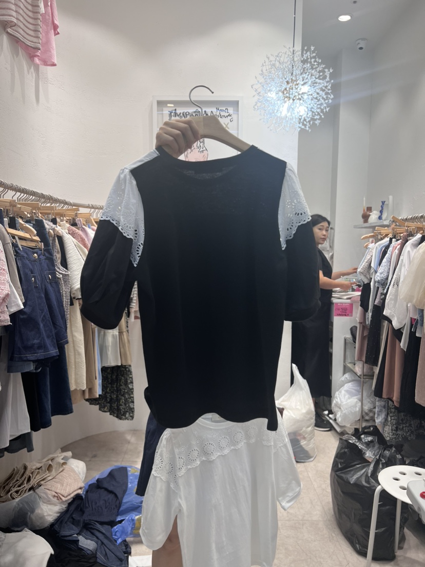 ABLE STUDIO韓國直郵東大門實拍女裝新款職業真品24春夏T恤蕾絲CONFETTIT恤