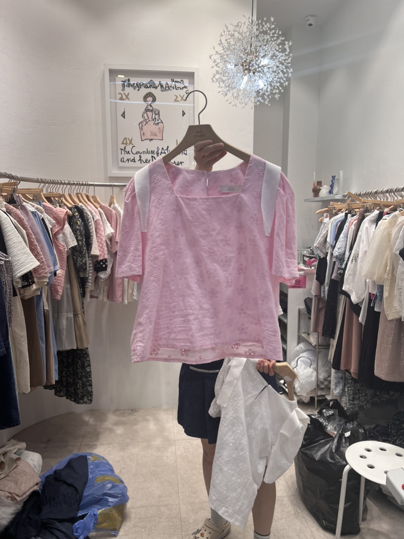 ABLE STUDIO直郵韓國代購女士新品人氣熱賣24春夏襯衫蕾絲衫CONFETTI襯衫/蕾絲衫圖色2
