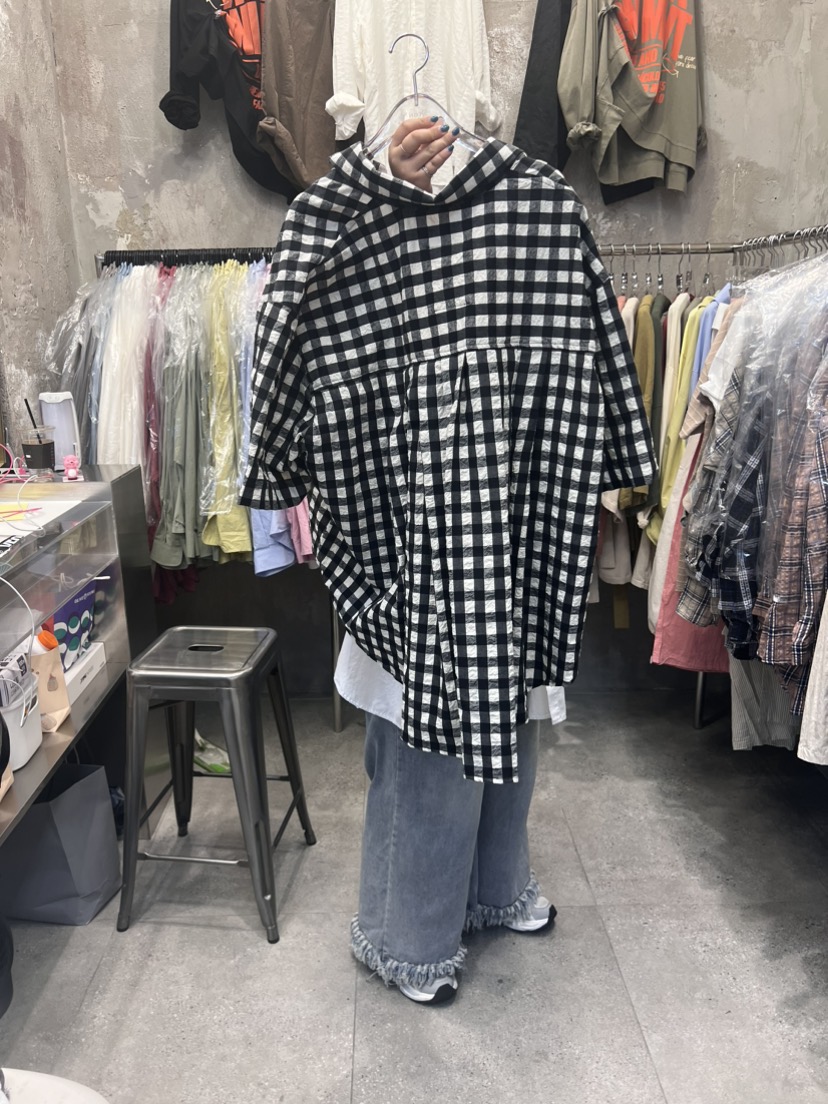 YEON-男女裝韓國直郵女裝新品熱賣休閑襯衫蕾絲衫格子褶皺YEON襯衫/蕾絲衫