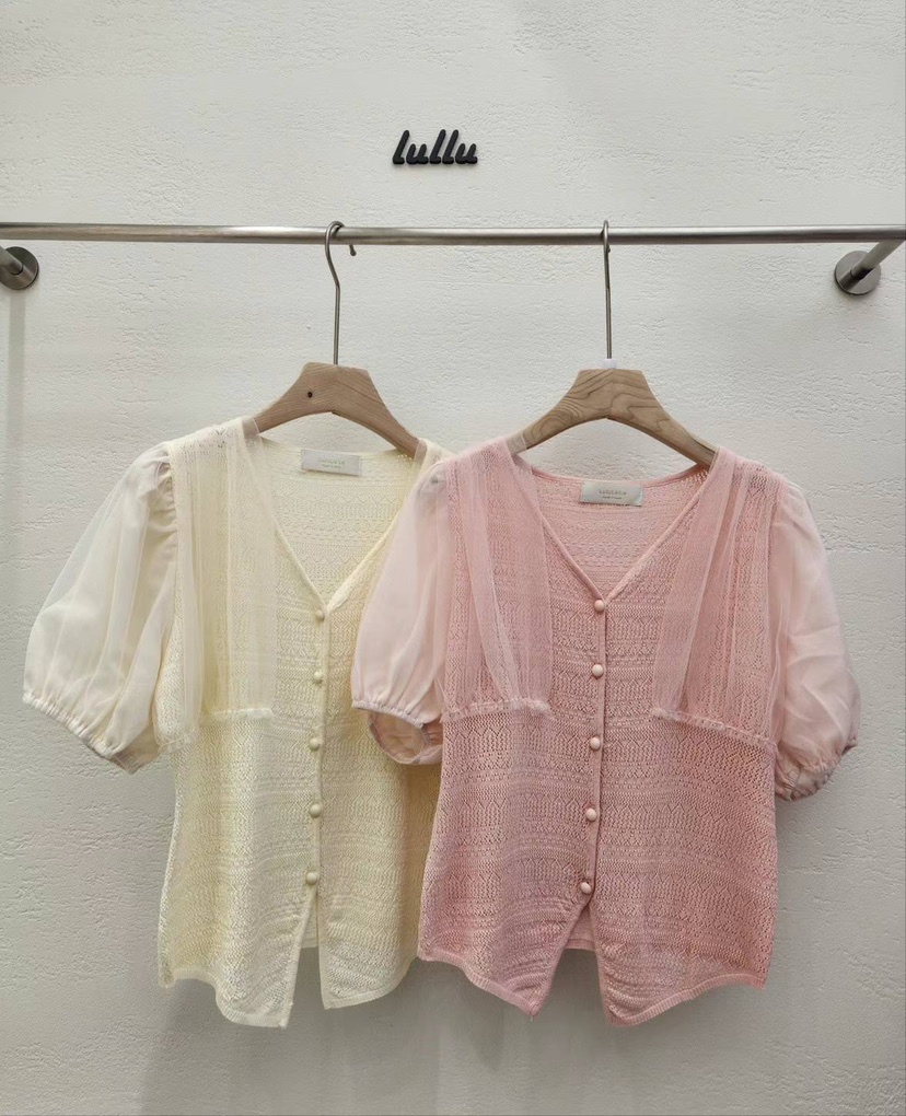 LULULALLA韓國直郵東大門實拍女裝新款時尚真品24春夏襯衫蕾絲衫LULULALLA襯衫/蕾絲衫