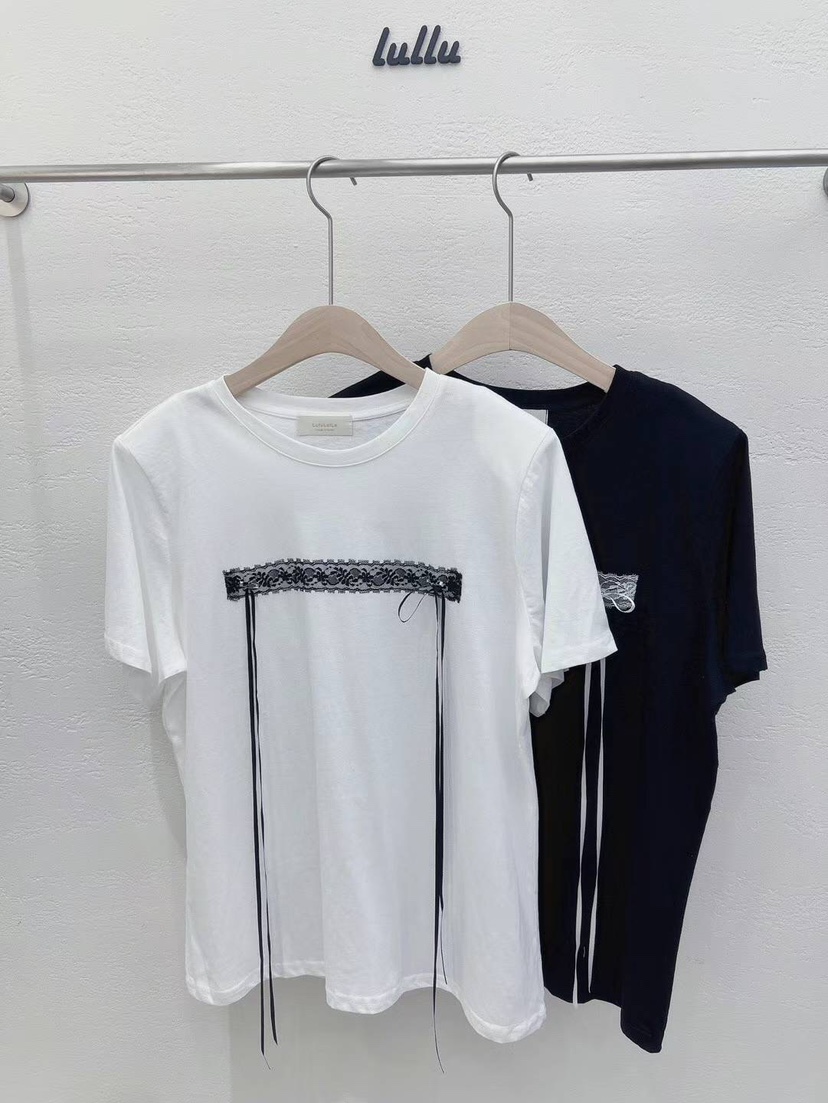 LULULALLA韓國直郵東大門實拍女裝新款24春夏推薦T恤蕾絲LULULALLAT恤