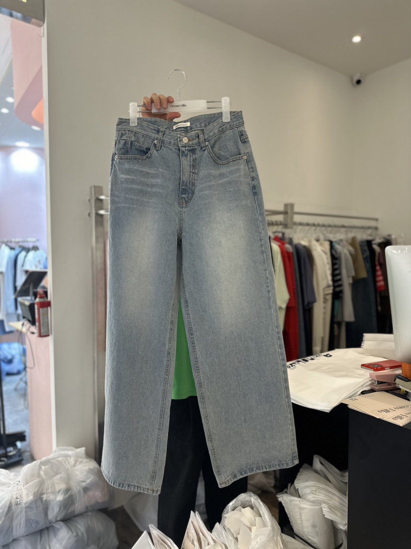 CREAM VILLA韓國直郵東大門實拍女裝新品24春夏牛仔褲牛仔布CREAMVILLA牛仔褲