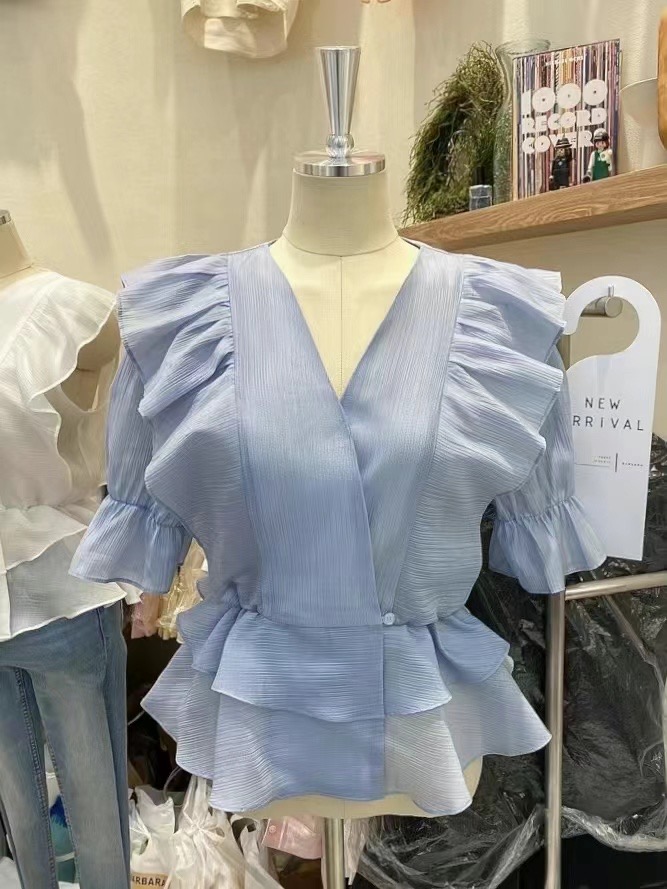 THE BARBARA韓國直郵東大門實拍女裝新品24春夏襯衫蕾絲衫荷葉邊THE BARBARA襯衫/蕾絲衫