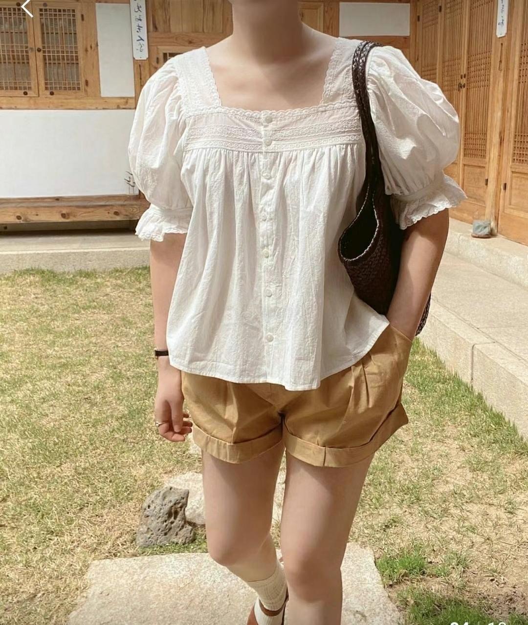 WHITE韓國直郵東大門實拍女裝新品職業休閑人氣時尚襯衫蕾絲衫WHITE襯衫/蕾絲衫