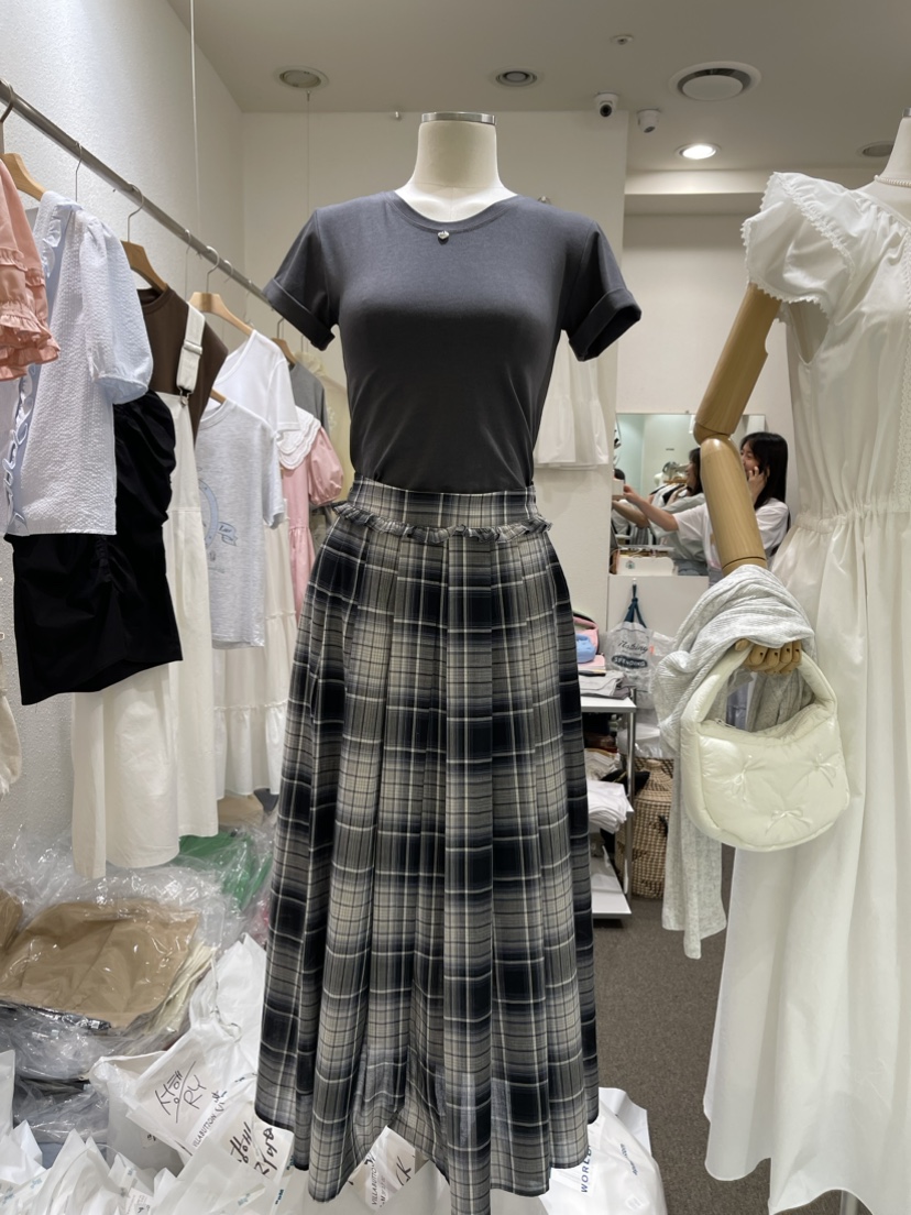 VILLABUTTON韓國直郵女裝新款24春夏職業人氣長裙格紋半身裙VILLABUTTON長裙