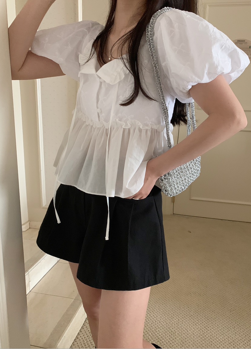 MELLOUNGE直郵韓國代購女裝新品職業熱賣推薦24春夏襯衫蕾絲衫MELLOUNGE-T襯衫/蕾絲衫