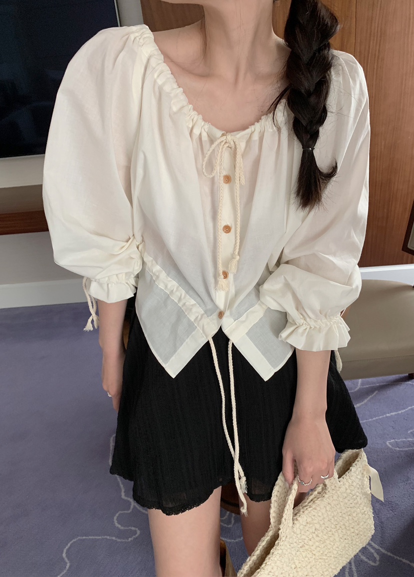 MELLOUNGE直郵韓國代購女裝新品人氣休閑時尚24春夏襯衫蕾絲衫MELLOUNGE-T襯衫/蕾絲衫