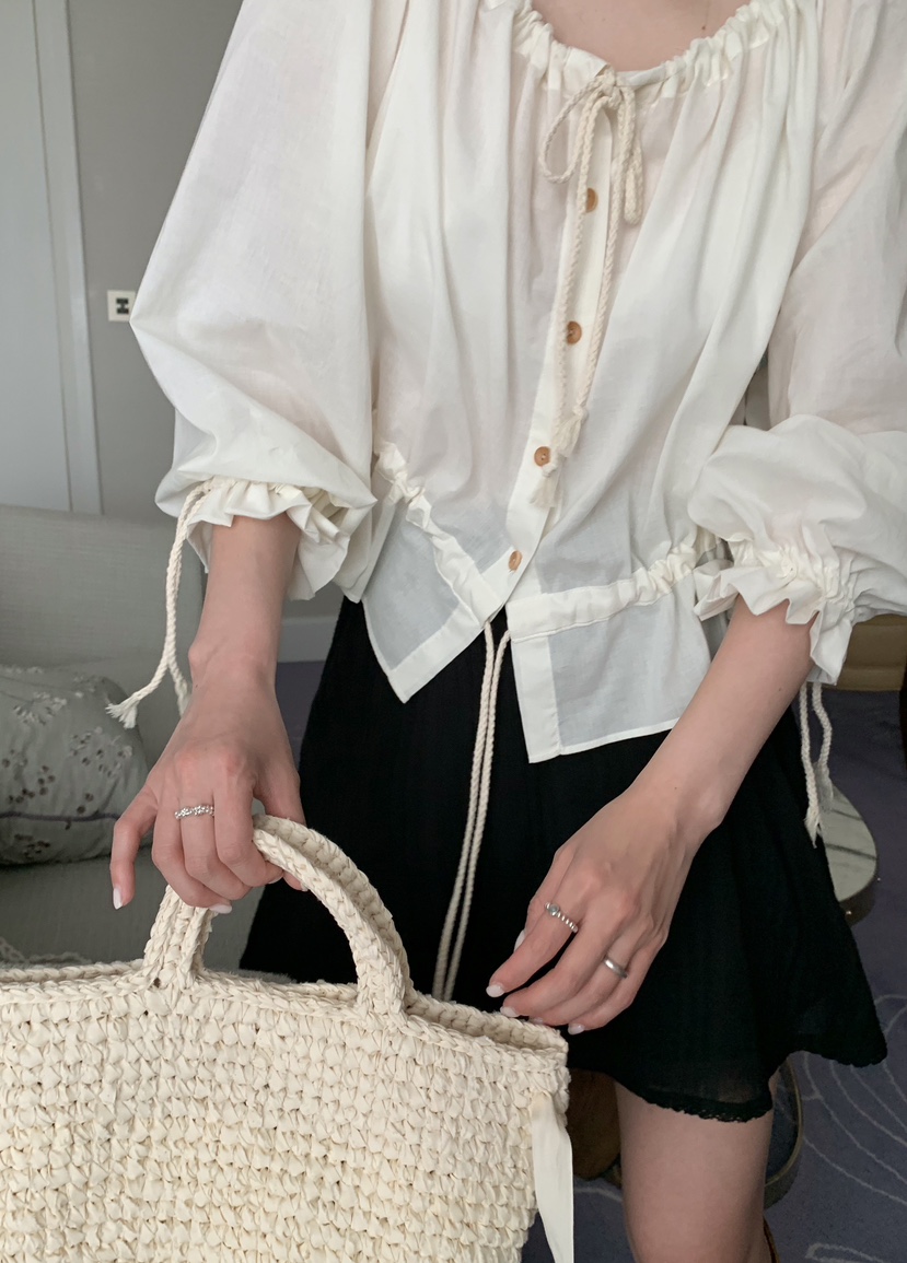 MELLOUNGE直郵韓國代購女裝新品人氣休閑時尚24春夏襯衫蕾絲衫MELLOUNGE-T襯衫/蕾絲衫