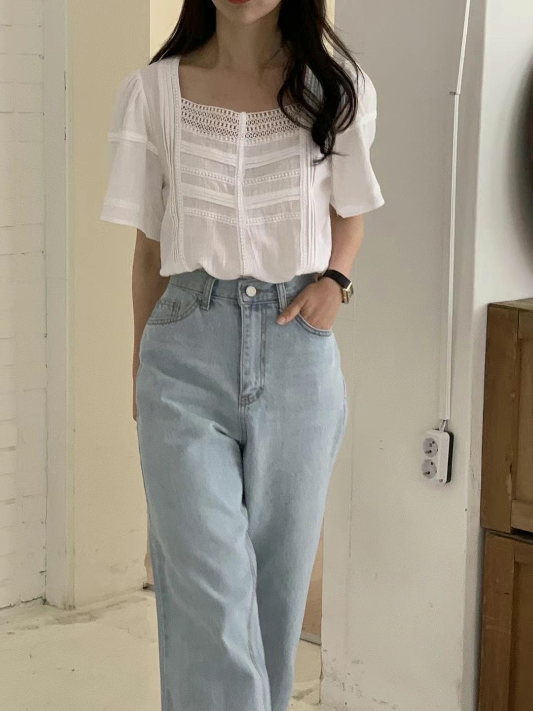 VINE直郵韓國代購女裝新品熱賣24春夏人氣時尚襯衫蕾絲衫VINE襯衫/蕾絲衫
