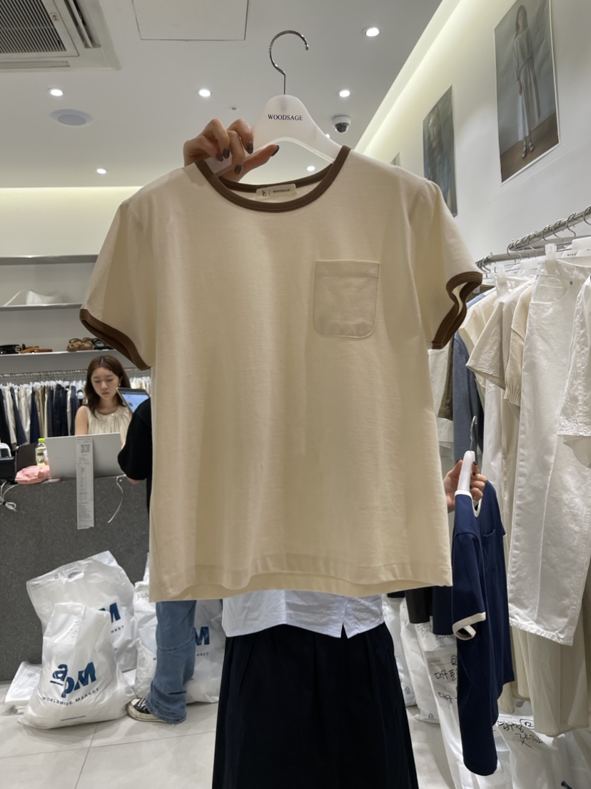 WOOD SAGE韓國直郵東大門實拍女裝新款休閑時尚職業T恤口袋WOOD SAGET恤圖色2