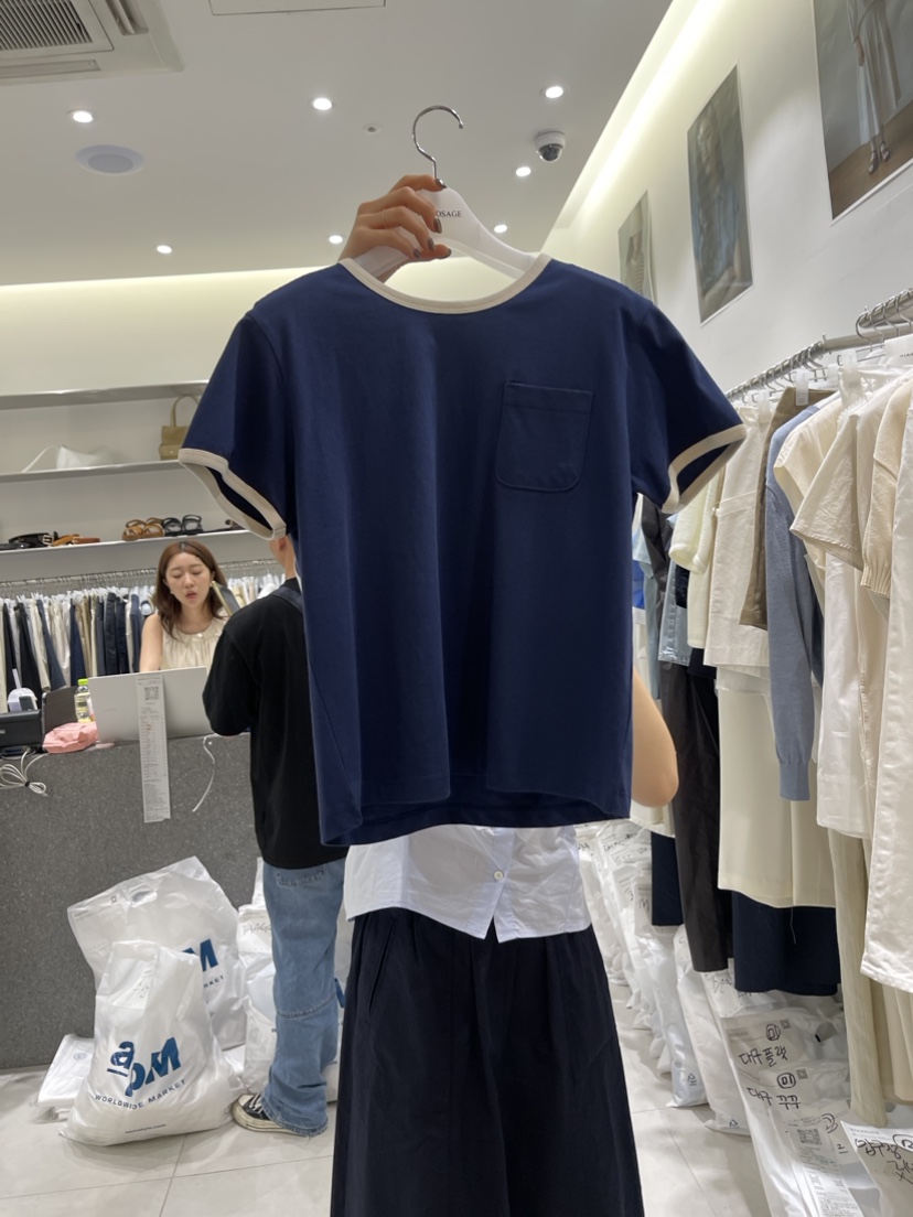 WOOD SAGE韓國直郵東大門實拍女裝新款休閑時尚職業T恤口袋WOOD SAGET恤圖色3