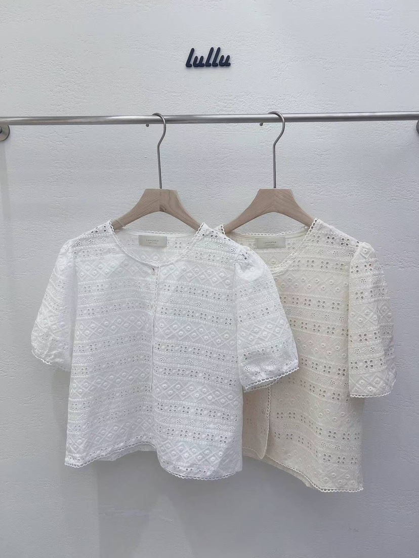 LULULALLA韓國直郵東大門代購女裝新品休閑24春夏襯衫蕾絲衫刺繡LULULALLA襯衫/蕾絲衫