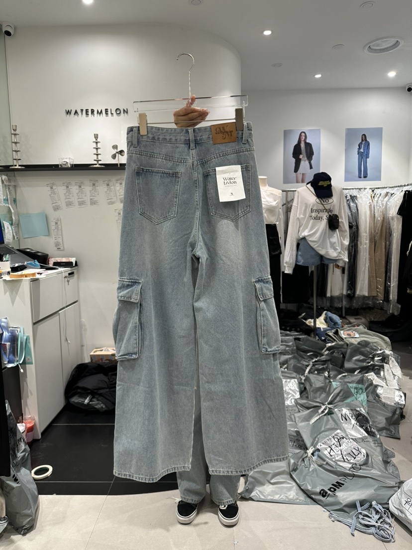 WATERMELON韓國直郵東大門實拍女裝新品推薦24春夏牛仔褲牛仔布WATERMELON牛仔褲