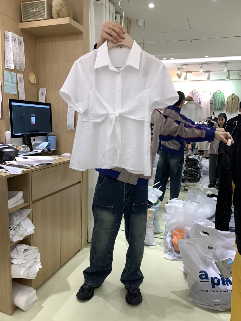 eum直郵韓國代購女士新品真品24春夏休閑人氣推薦襯衫蕾絲衫EUM襯衫/蕾絲衫圖色1