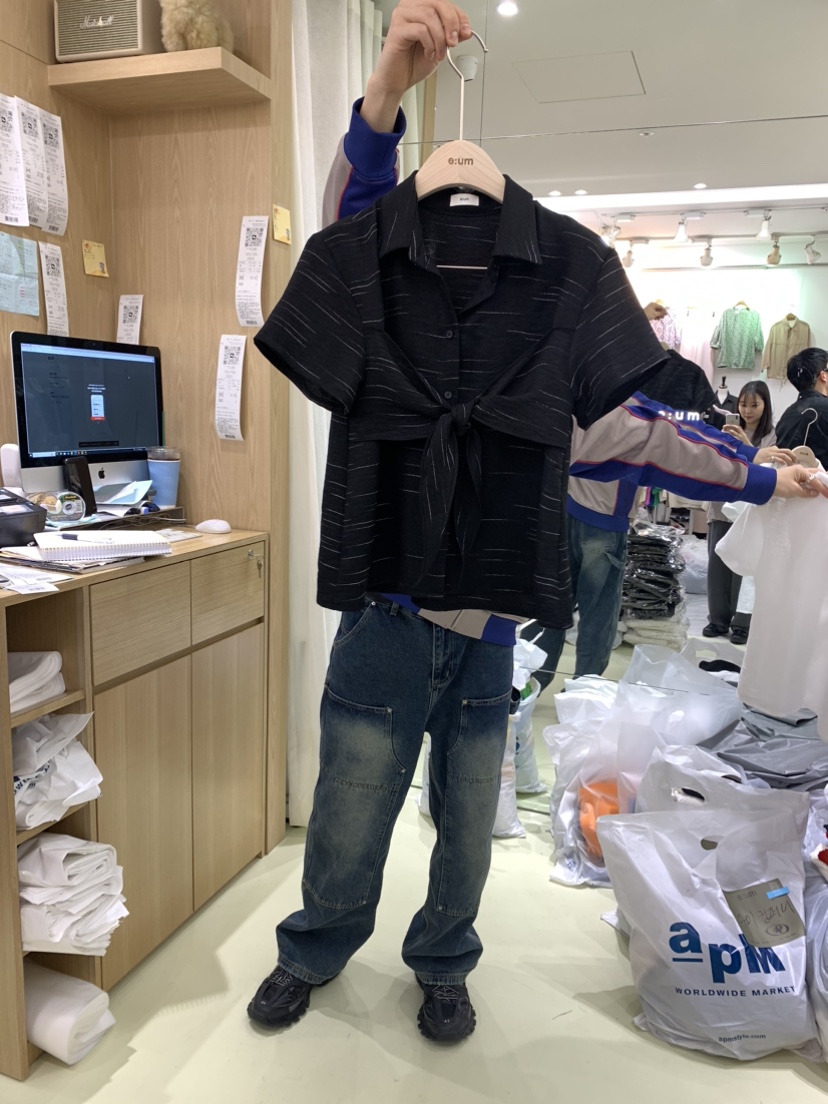 eum直郵韓國代購女士新品真品24春夏休閑人氣推薦襯衫蕾絲衫EUM襯衫/蕾絲衫圖色2
