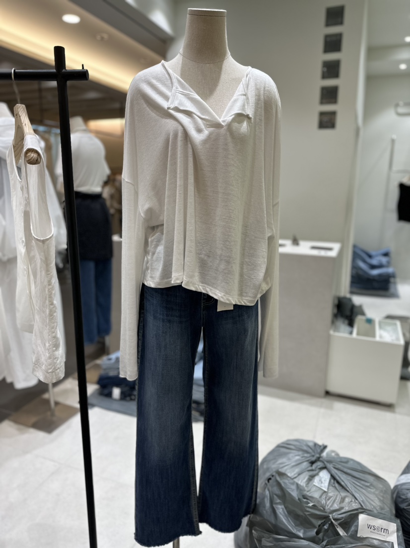 ws@rm/WA SHING ROOM韓國直郵女士新品24春夏長袖T恤短款亞麻ARTISANAL長袖T恤