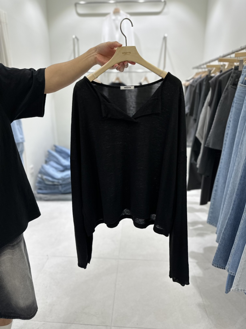 ws@rm/WA SHING ROOM韓國直郵女士新品24春夏長袖T恤短款亞麻ARTISANAL長袖T恤圖色3
