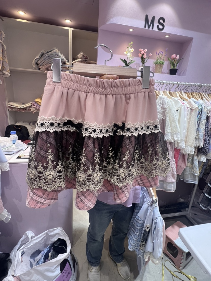 MS韓國直郵女裝新品休閑人氣時尚真品推薦熱賣短裙格紋蕾絲MS短裙圖色2