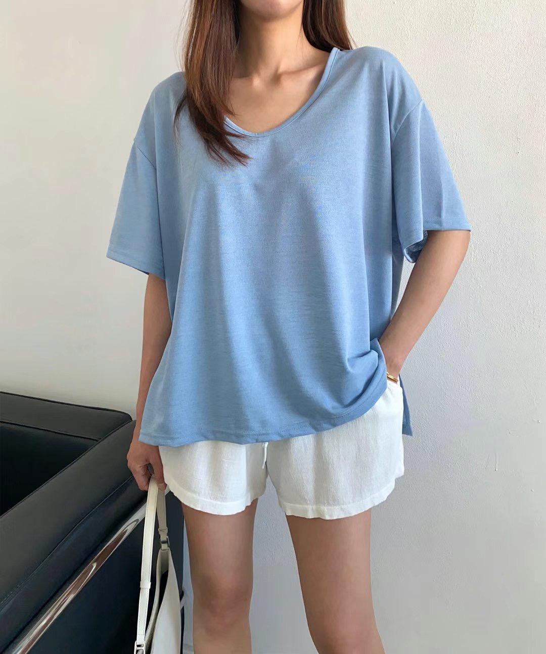 MODNEY韓國直郵女裝新品休閑推薦真品職業人氣熱賣時尚24春夏T恤TWOWAYT恤圖色2