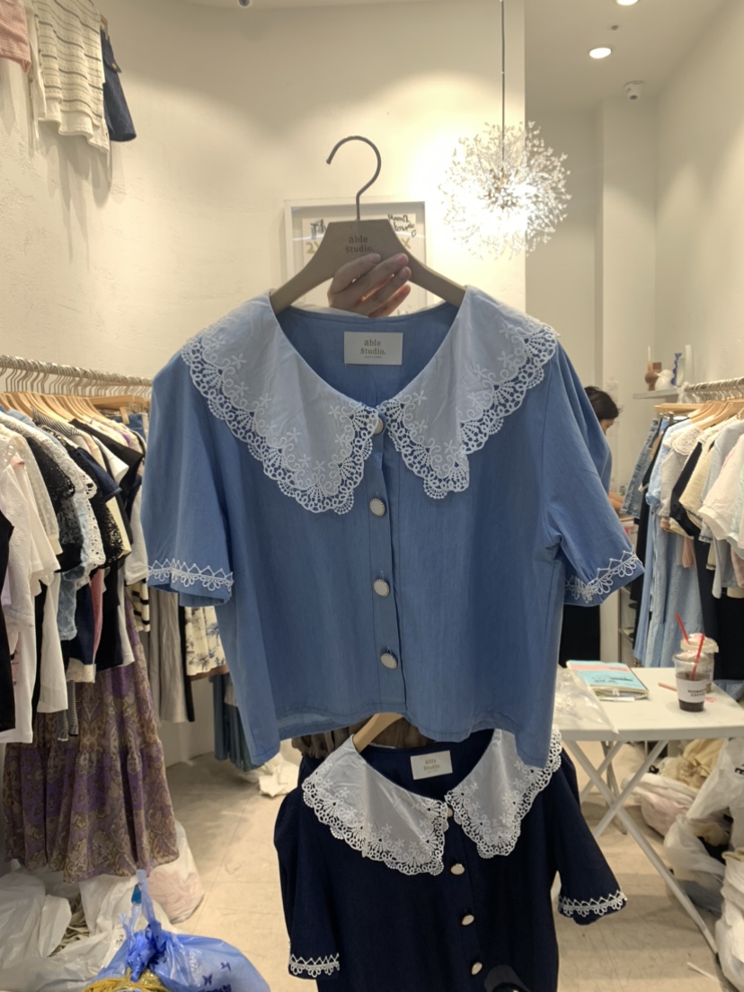 ABLE STUDIO直郵韓國代購女裝新款熱賣時尚休閑襯衫蕾絲衫CONFETTI襯衫/蕾絲衫圖色1