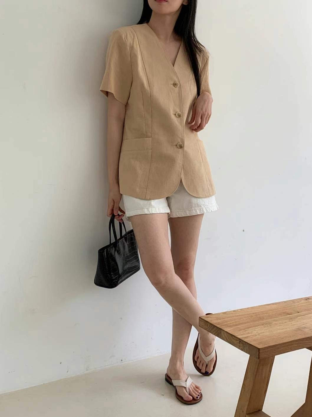 CIRCLE-써클-T韓國直郵東大門實拍女裝新款職業時尚夾克亞麻CIRCLE夾克