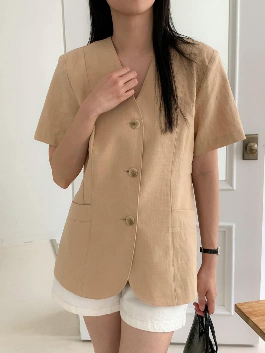 CIRCLE-써클-T韓國直郵東大門實拍女裝新款職業時尚夾克亞麻CIRCLE夾克圖色2