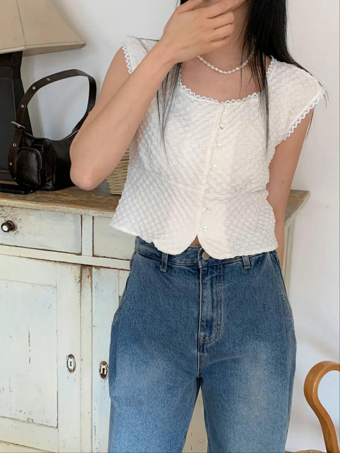 CIRCLE-써클-T韓國直郵女裝新品職業熱賣24春夏襯衫蕾絲衫蕾絲CIRCLE襯衫/蕾絲衫圖色2