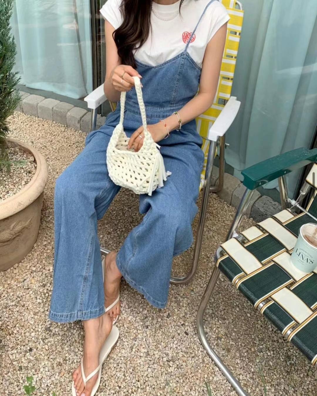 DDUIRYUN韓國直郵女裝新品休閑真品24春夏推薦時尚背帶褲DDUIRYUN背帶褲