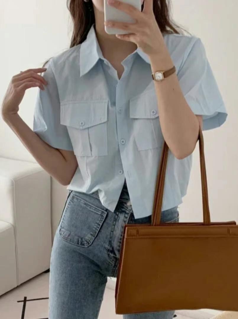 DDUIRYUN直郵韓國代購女裝新款熱賣時尚推薦襯衫蕾絲衫短款DDUIRYUN襯衫/蕾絲衫圖色2